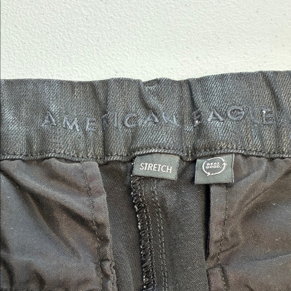 American Eagle Jeans Wide Leg High Rise Black Coated Trouser Pants 10 - Picture 6 of 8